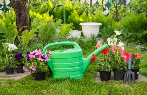 Contemporary hard landscaping and planting in Nine Elms
